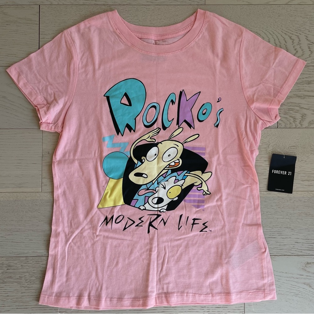 Rockos modern life Forever 21 Nickelodeon kawaii pastel pink Kidcore tee shirt